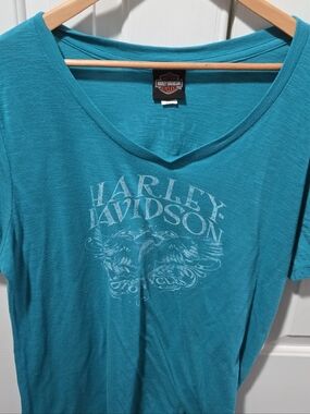 Womens 2X Harley-Davidson Women's Teal V-Neck Eagle Graphic Tee